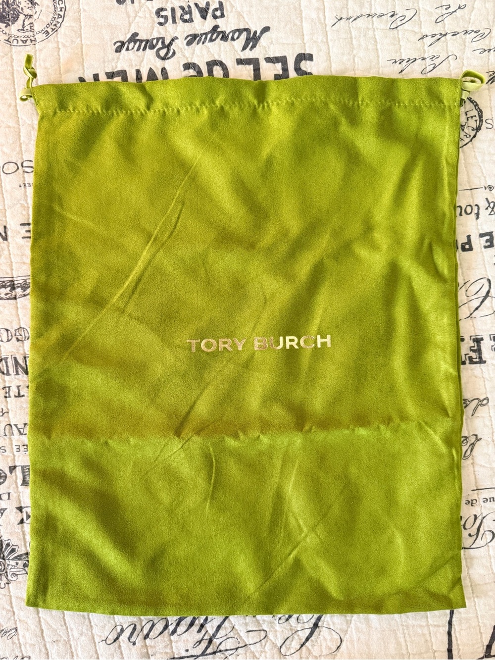 Tory Burch Lime Green Drawstring Dust Bag with Gold Logo